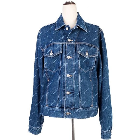NEW Sandro Blue Denim Jacket Size L with Logo Print - Picture 1 of 9